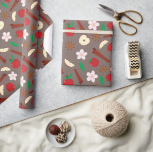 Äpfel, Blume und Zimt Nahtloser Erntedank Geschenkpapier