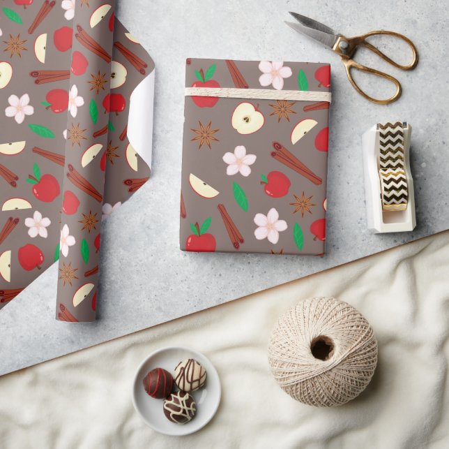 Äpfel, Blume und Zimt Nahtloser Erntedank Geschenkpapier (Kunsthandwerk)