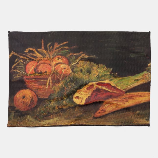 Äpfel, Fleisch und eine Rolle von Vincent van Gogh Geschirrtuch (Horizontal)
