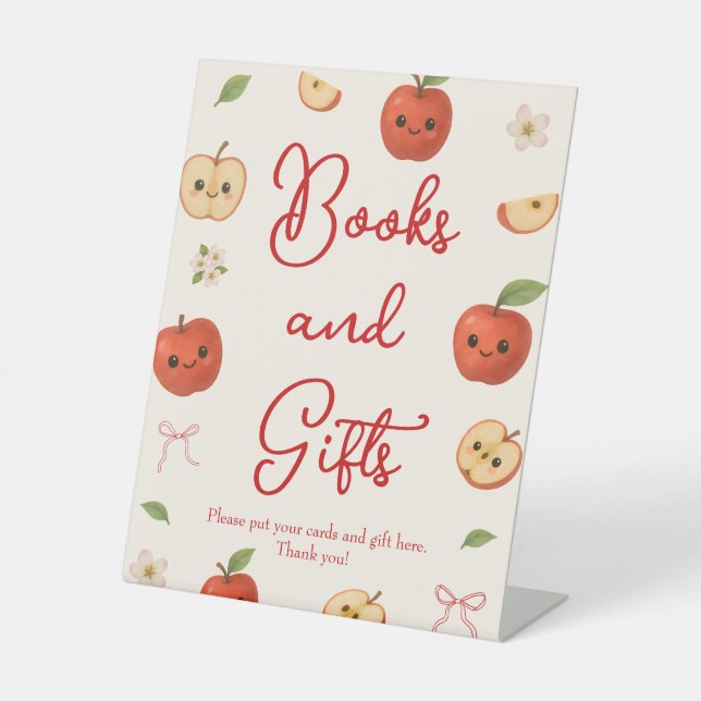 Apfel für unsere Baby-Duschbücher und Geschenke Sockelschild (Vorderseite)