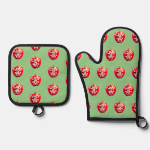 Apfel Gottes Auge rot und lebend Ofenhandschuh & Topflappen-Set