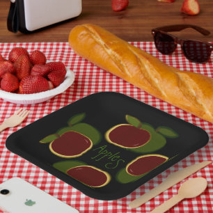 Äpfel Grafische schwarze grüne Früchte Pappteller