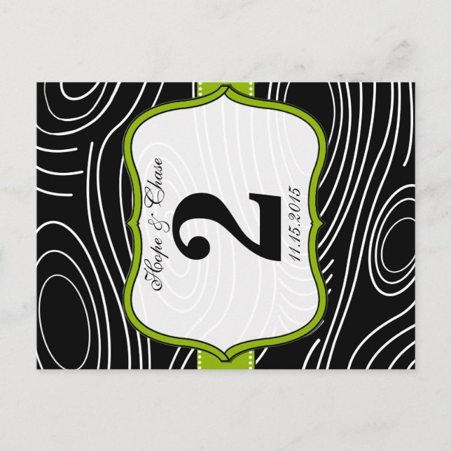 Apfel-Green-Trim-Damaskus-Wirbel Tischnummer-Karte Postkarte (Vorderseite)