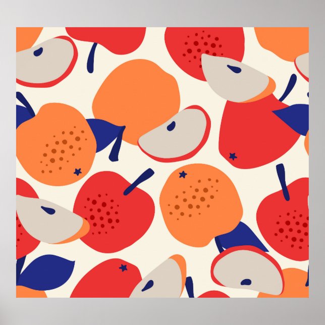 Äpfel Hand Gezeichnet: Trendy Vintag Nahtlos. Poster (Vorne)