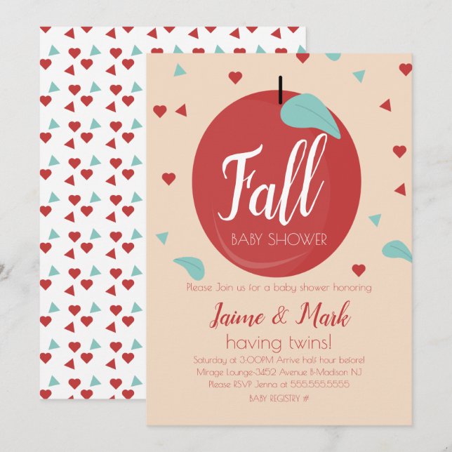 Äpfel Hearts Confetti Fall Baby Dusche  Einladung (Vorne/Hinten)