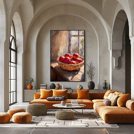 Äpfel im Korb von Sunlit Window - Impressionist Poster