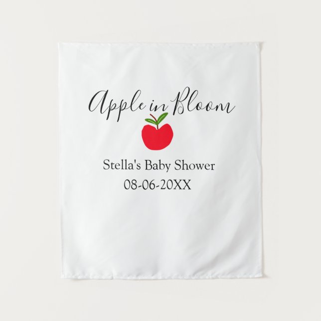 Apfel in Blüten Baby Shower roter Apfel Name Datum Wandteppich (Vorderseite)