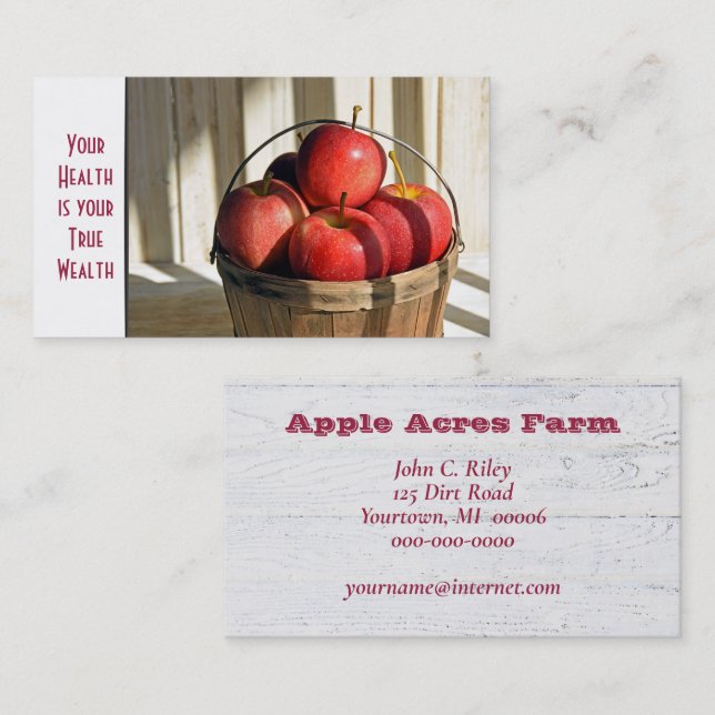 Äpfel in der "Basket Agriculture Business Card" Visitenkarte (Vorne/Hinten)