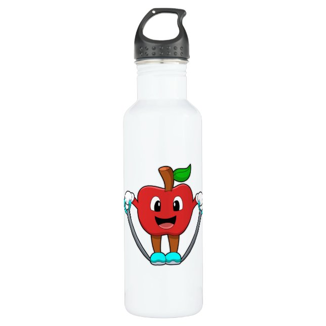 Apfel in Fitness mit Seil Edelstahlflasche (Vorderseite)