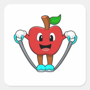 Apfel in Fitness mit Seil Quadratischer Aufkleber