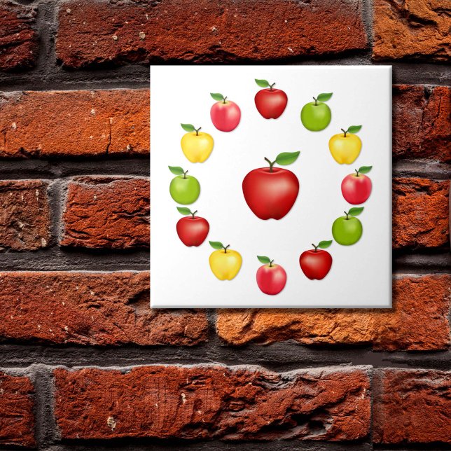 Äpfel Keramikfliese (Apples Ceramic Tile. Fresh, natural fruit, Red Delicious, Granny Smith, Golden Delicious, Pink Lady.)