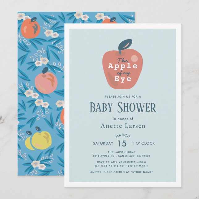 Apfel meiner Blauen Babydusche Einladung (Vorne/Hinten)