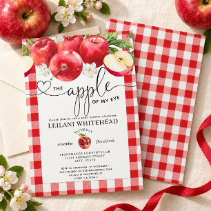 Apfel Meines Auges Rot Gingham Aquarell-Baby Showe Einladung