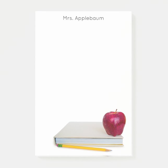 Apfel mit dem Buch und Stift Lehrer Name 4 x 6 Post-it Klebezettel (Vorderseite)