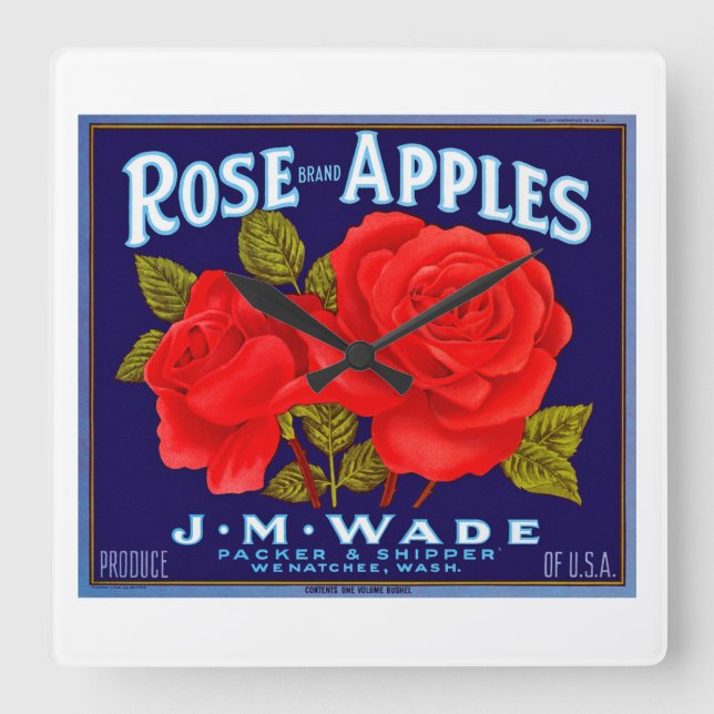 Äpfel mit Rose Quadratische Wanduhr (Vorderseite)