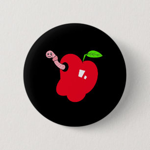 Apfel mit Wurm Knopf Button
