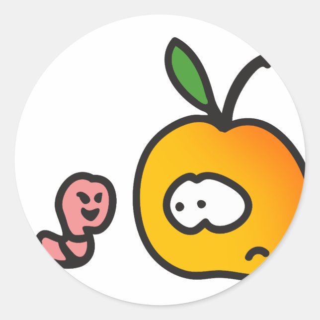 Apfel mit Wurm Runder Aufkleber (Vorderseite)