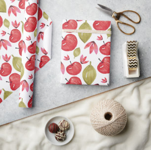 Apfel Muster Wasserfarbe Handgemalt Geschenkpapier