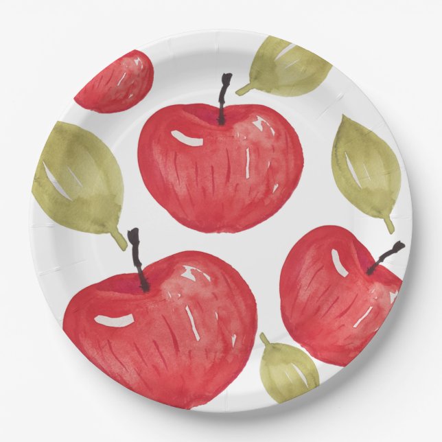Apfel Muster Wasserfarbe Handgemalt Pappteller (Vorderseite)