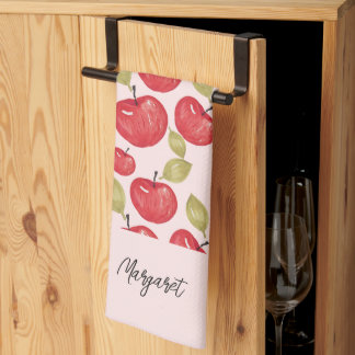 Apfel-Muster-Wasserfarbe Handgemaltes Monogramm Geschirrtuch