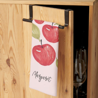 Apfel-Muster-Wasserfarbe Handgemaltes Monogramm Geschirrtuch