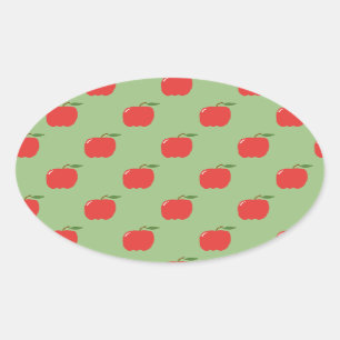 Äpfel Ovale Aufkleber (Sage Green & Red)