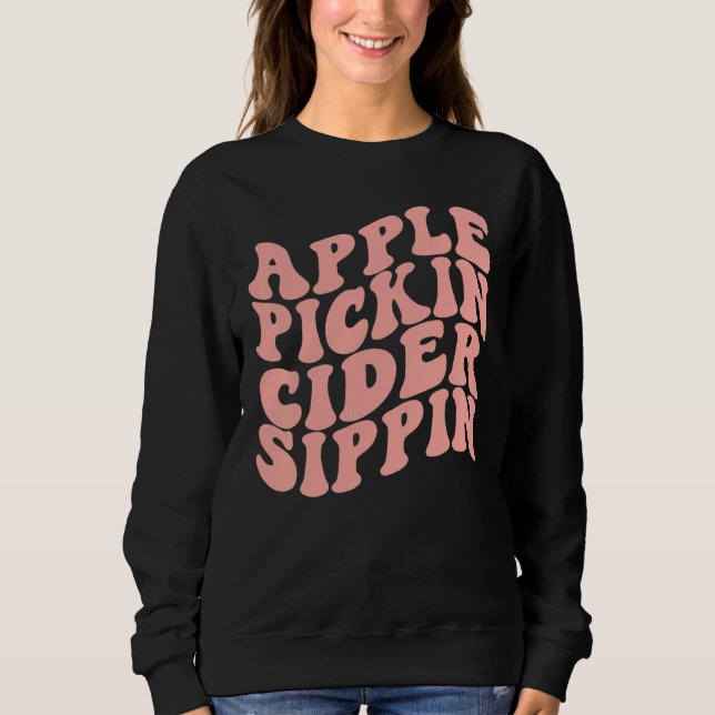 Apfel Pflückender Cider Trinkender Apfelernte Crew Sweatshirt (Vorderseite)