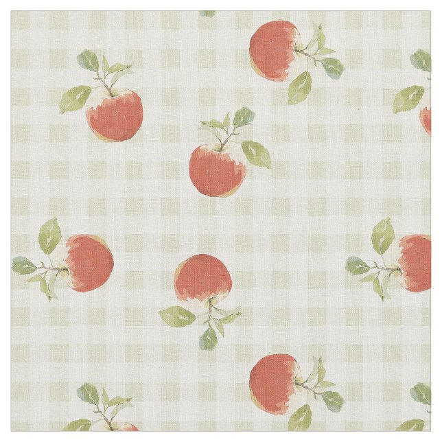 Apfel-Picknick-Gingham-Herbst-Druck Stoff (Nahaufnahme)