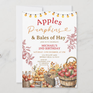 Äpfel Pumpkins und Bales von Hay Birthday Herbst Einladung