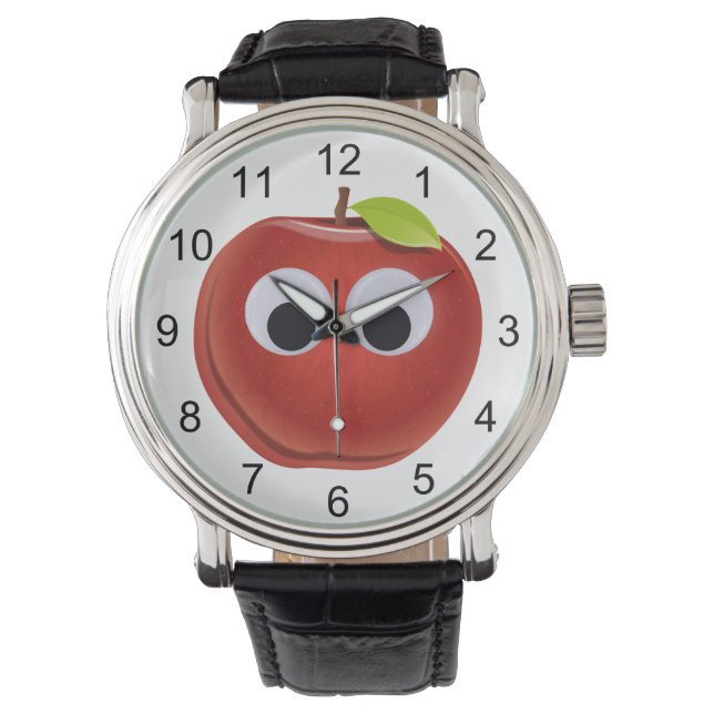 Apfel, rote Früchte mit google Augen - Personalisi Armbanduhr (Vorderseite)