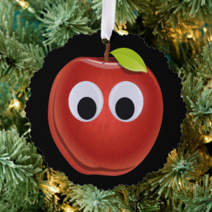 Apfel, rote Früchte mit google Augen - Personalisi Ornament Karte