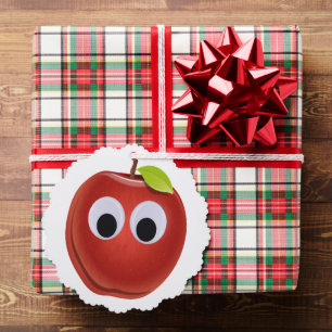 Apfel, rote Früchte mit google Augen - Personalisi Ornament Karte