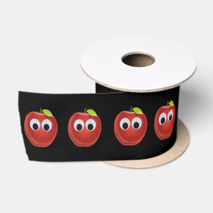 Apfel, rote Früchte mit google Augen - Personalisi Satinband