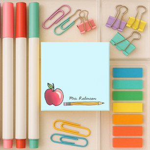 Apfel- und Bleistift-Personalisiert Lehrer Aqua 3 Post-it Klebezettel