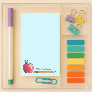 Apfel- und Bleistift-Personalisiert Lehrer Aqua 4 Post-it Klebezettel