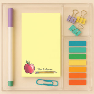 Apfel- und Bleistift-Personalisiert-Lehrer Gelb 4 Post-it Klebezettel
