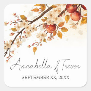 Äpfel und Blüten Herbst-Hochzeit Benutzerdefiniert Quadratischer Aufkleber