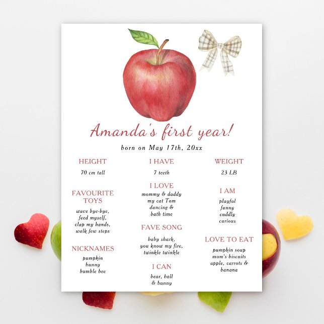 Apfel und Bow Erster Geburtstag Meilenstein Geburt Poster (Von Creator hochgeladen)