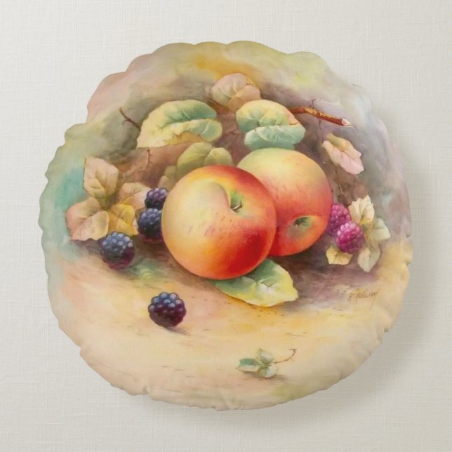 Äpfel und Himbeeren Rundes Kissen (Vorderseite)