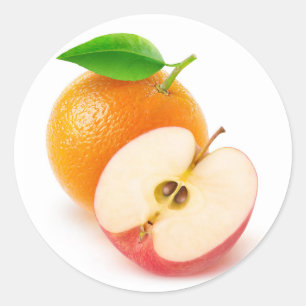 Apfel und Orange Runder Aufkleber