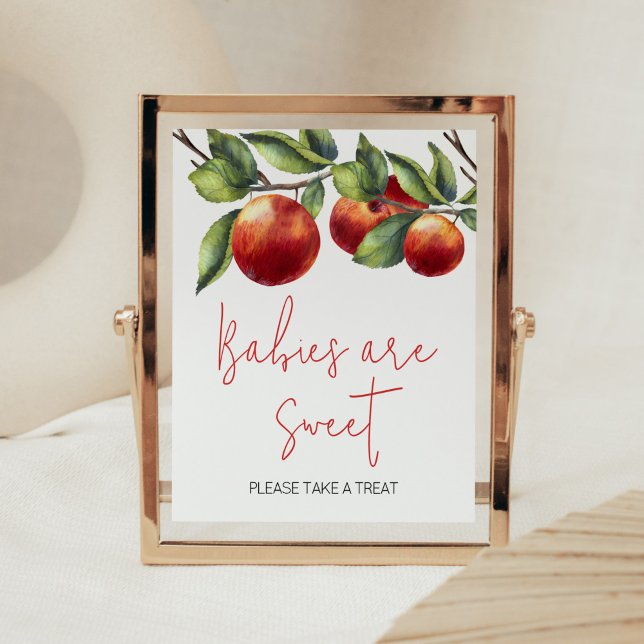 Apfel Unsere Baby-Dusche Babys sind süß Poster (Red Apple Baby Shower Babies are Sweet Sign)