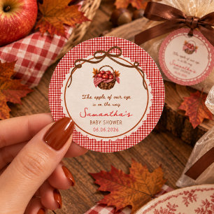 Apfel Unserer Augen Fall Baby Shower rote Gingham Runder Aufkleber