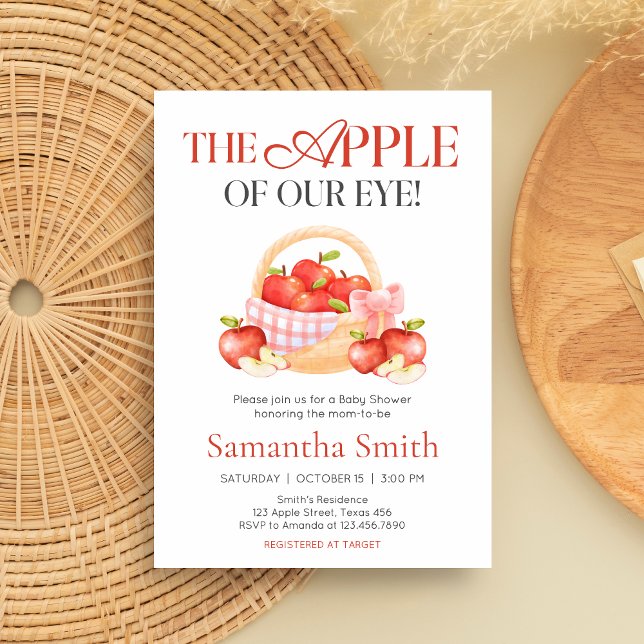 Apfel unserer Augenbabydusche Einladung (The Apple of Our Eye Gingham Baby Shower Invitation)