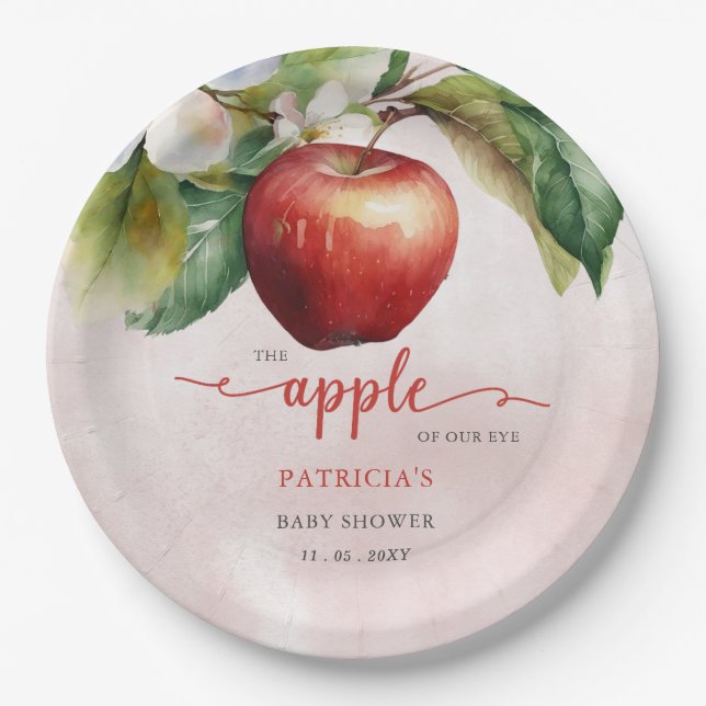 Apfel unserer Babydusche "Eye Fall Girl" Pappteller (Vorderseite)
