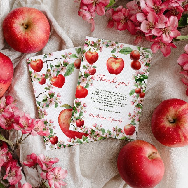 Apfel unserer Bläsernbauch-Herbstdusche Dankeskarte (Apple of Our Eye Floral Orchard Fall Baby Shower Thank You Card)