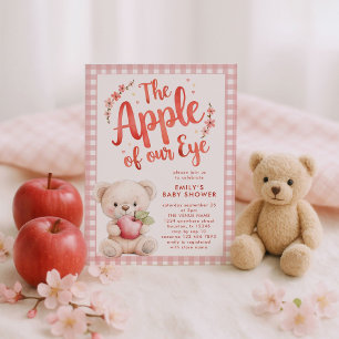 Apfel unserer Eye Pink Gingham Bear Baby Dusche Einladung