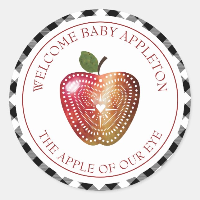Apfel unserer Karierten Baby-Dusche auf dem Auge Runder Aufkleber (Vorderseite)