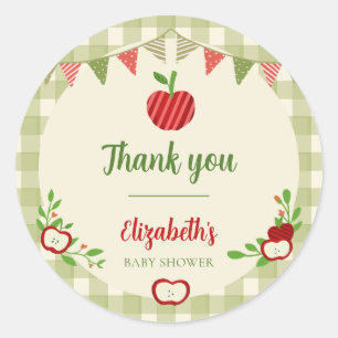 Apfel Unseres Auges Baby Shower Danke Gingham  Runder Aufkleber