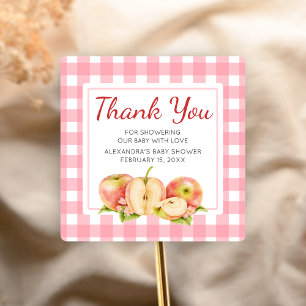 Apfel Unseres Auges Gingham-Baby-Party Quadratischer Aufkleber