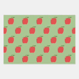 Äpfel Wrapping Paper (Sage Green & Red) Geschenkpapier Set